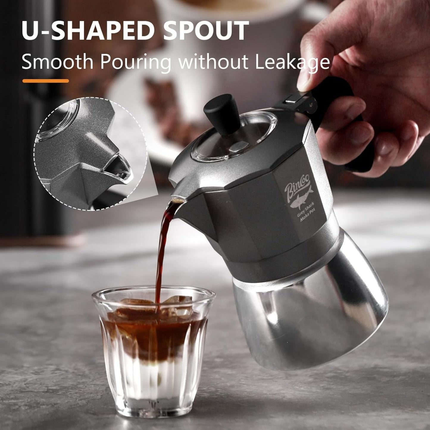 Bincoo GYKF1798 Stovetop Espresso Maker Moka Pot Espresso, Aluminum Moka Pot Coffee Percolator for Rich,Portable Italian Style Coffee Makes 120ML(4.06oz,2Cups),Easy to Operate Suit for any Occasion