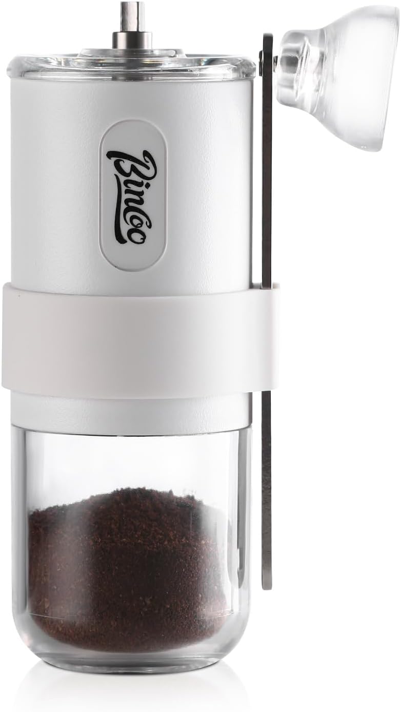 Bincoo Portable Manual Coffee Bean Grinder with Conical Ceramic Burr, Foldable Coffee Grinder for Outdoor Traveling Camping, Adjustable Coarseness (Pink)