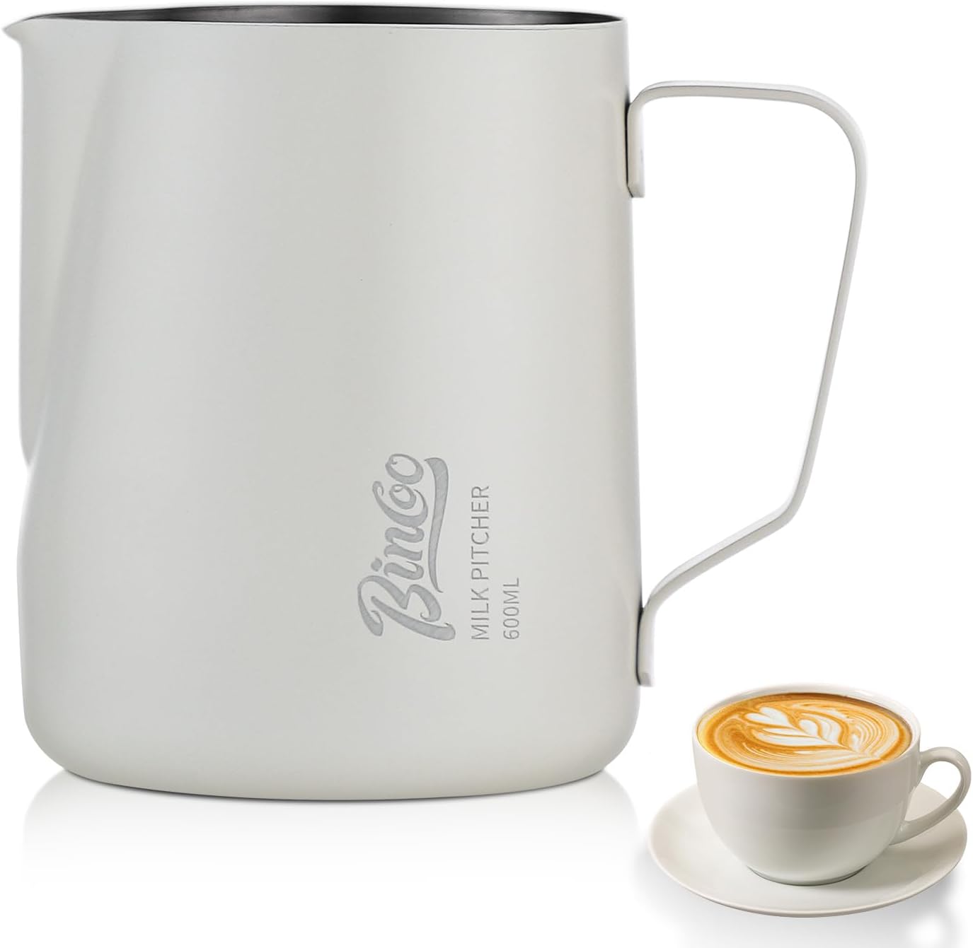 Milk Frothing Pitcher - 350ml/12oz Milk Frother Cup Espresso Steaming Pitcher for Barista, Bincoo SUS304 Stainless Steel Espresso Steaming Pitchers for Latte Art/Cappuccino/Coffee (Black-350ml)