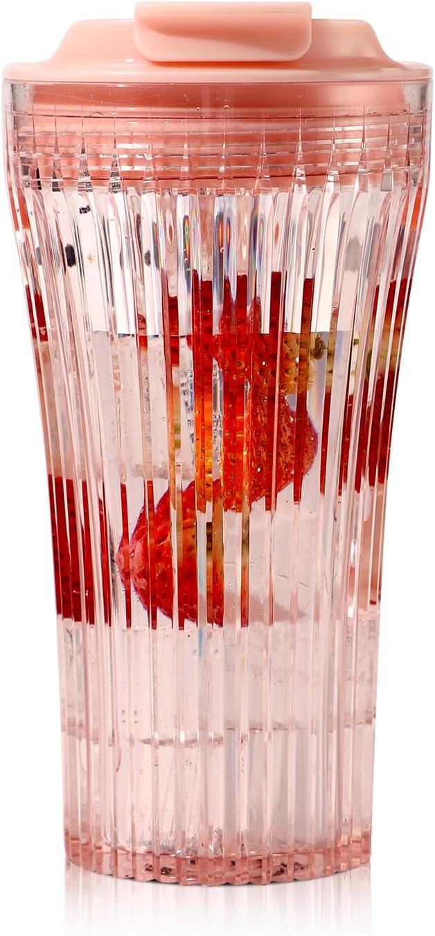 Bincoo GYKF1726 380ML Reusable Iced Coffee Cup,Creative Iced Travel Mug with Brush,Leak-proof Iced Coffee Juice Tea Mug Tritan Plastic,Double Use Lid,13oz (Black)