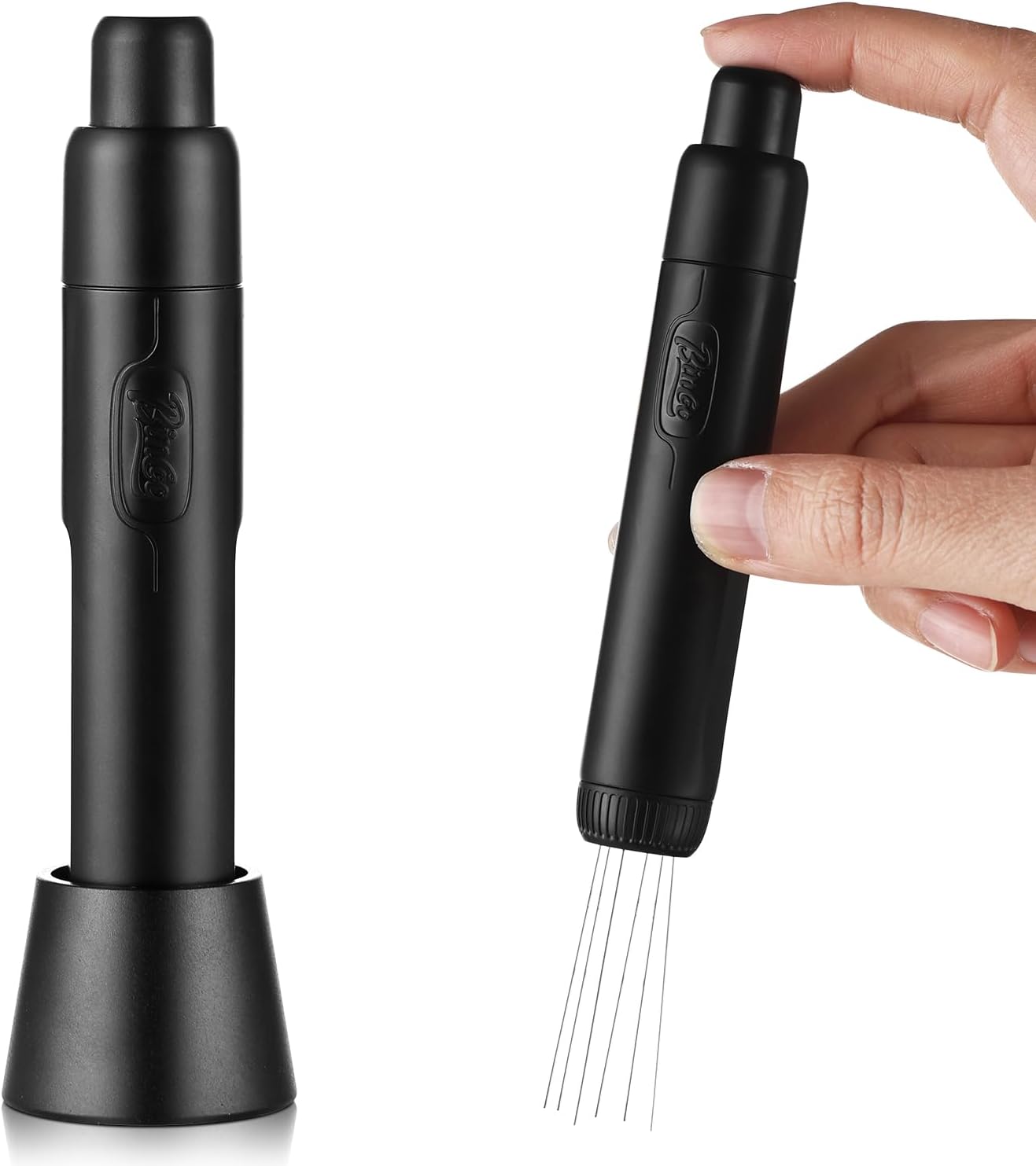 Bincoo GYKF1842 WDT Espresso Distribution Tool - Magnetic Espresso Stirrer Tool with Stainless Steel Retractable Needles, Coffee Needle Distribution Stirrer for Barista, with Extra 6 Needles (Black)