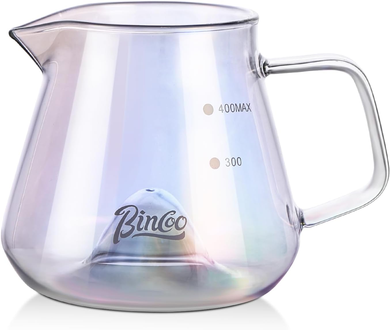 Bincoo GYKF2269 Glass Coffee Server 400ml,Heat-Resistant Borosilicate Glass Coffee Carafe with Drip-Free Spout Clear Pitcher for Hot & Cold Beverages,Easy to Clean,Dishwasher Safe(Colorful)
