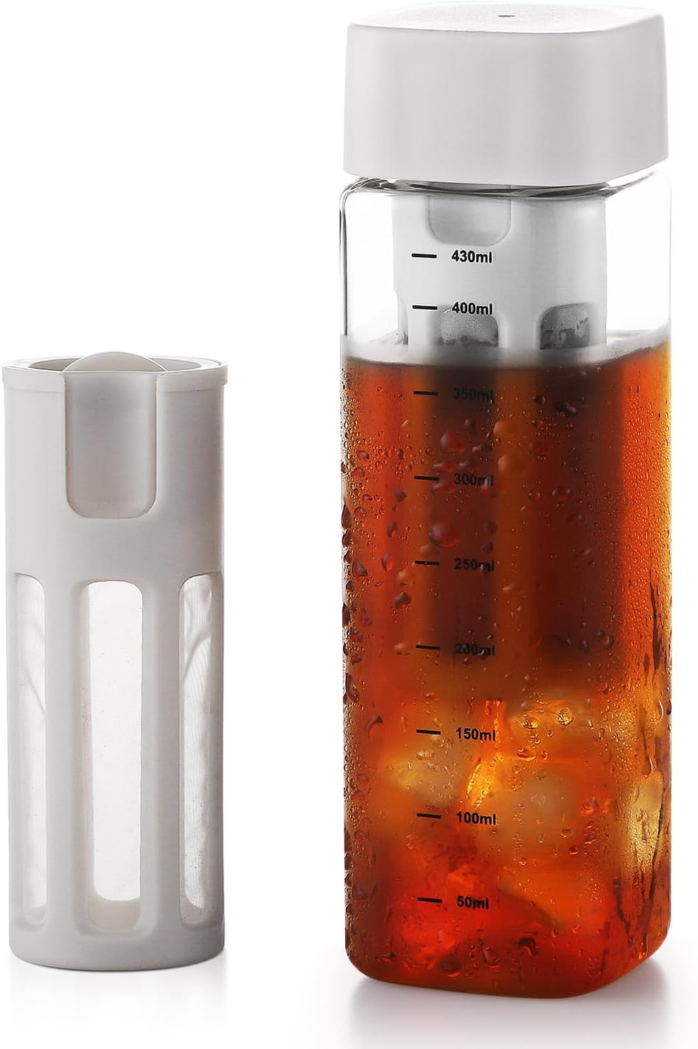 Bincoo GYKF1747 480ml Portable Cold Brew Cup with Removable Filter&Clean Brush, Tritan Plastic Iced Coffee Maker, Rectangle Small Iced Coffee Cups with Scale for Iced Tea/Coffee BPA Free (Black), GYKF1727