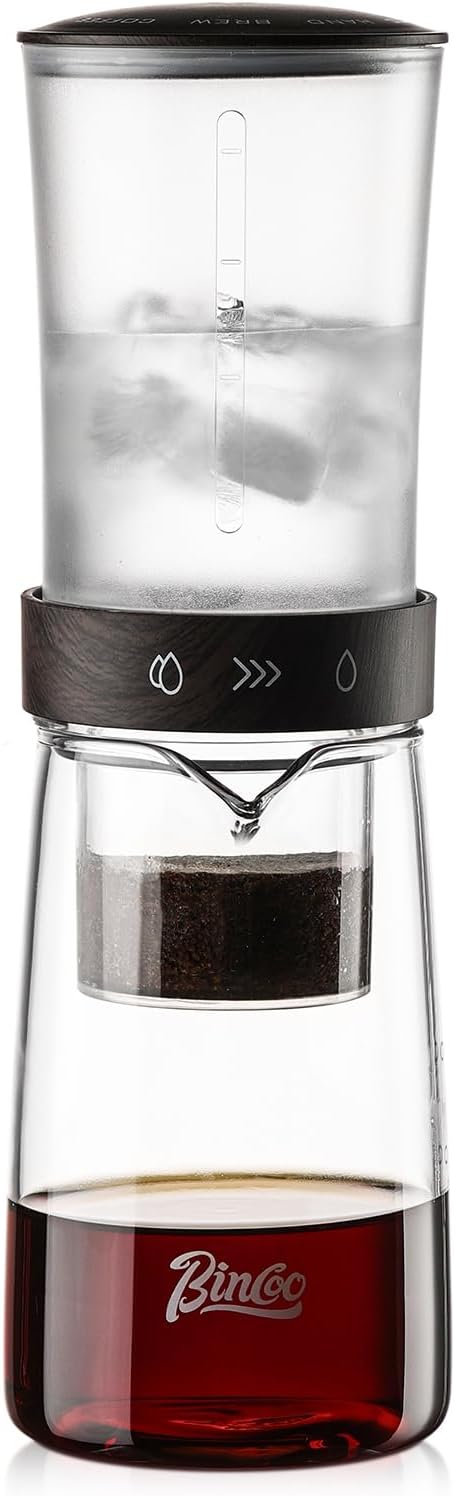 Bincoo GYKF2195 Cold Brew Coffee Maker 450ML, Ice Drip Coffee Brewer,Slow Drip Coffee Maker with Fine Mesh Filter, Adjustable Water Flow (Dark Brown)