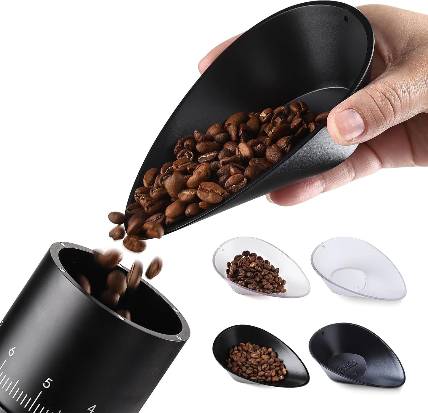 Bincoo GYKF2112 Coffee Dosing Cup 2 Pack,Coffee Bean Weighing Bowls,Coffee Cupping Tray Weigh Coffee Bean Container,Espresso Accessories for Coffee or Tea,ABS Material,Smooth Pouring Design(Black-2pack)