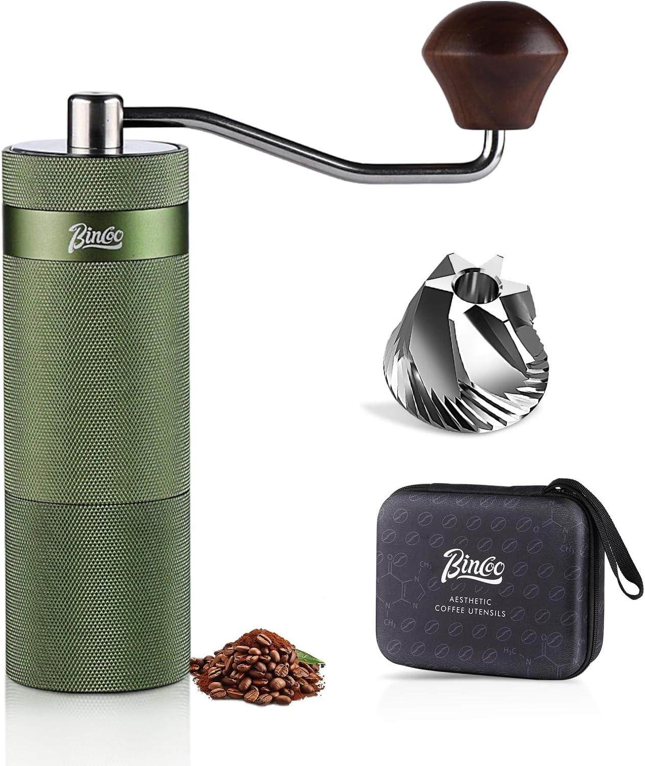 Manual Coffee Bean Grinder, Portable Hand Espresso Grinder with 6 Star CNC Stainless Steel Conical Burr,16 Internal Adjustable Setting and Double Bearing, Portable Carry Bag, 25g Capacity