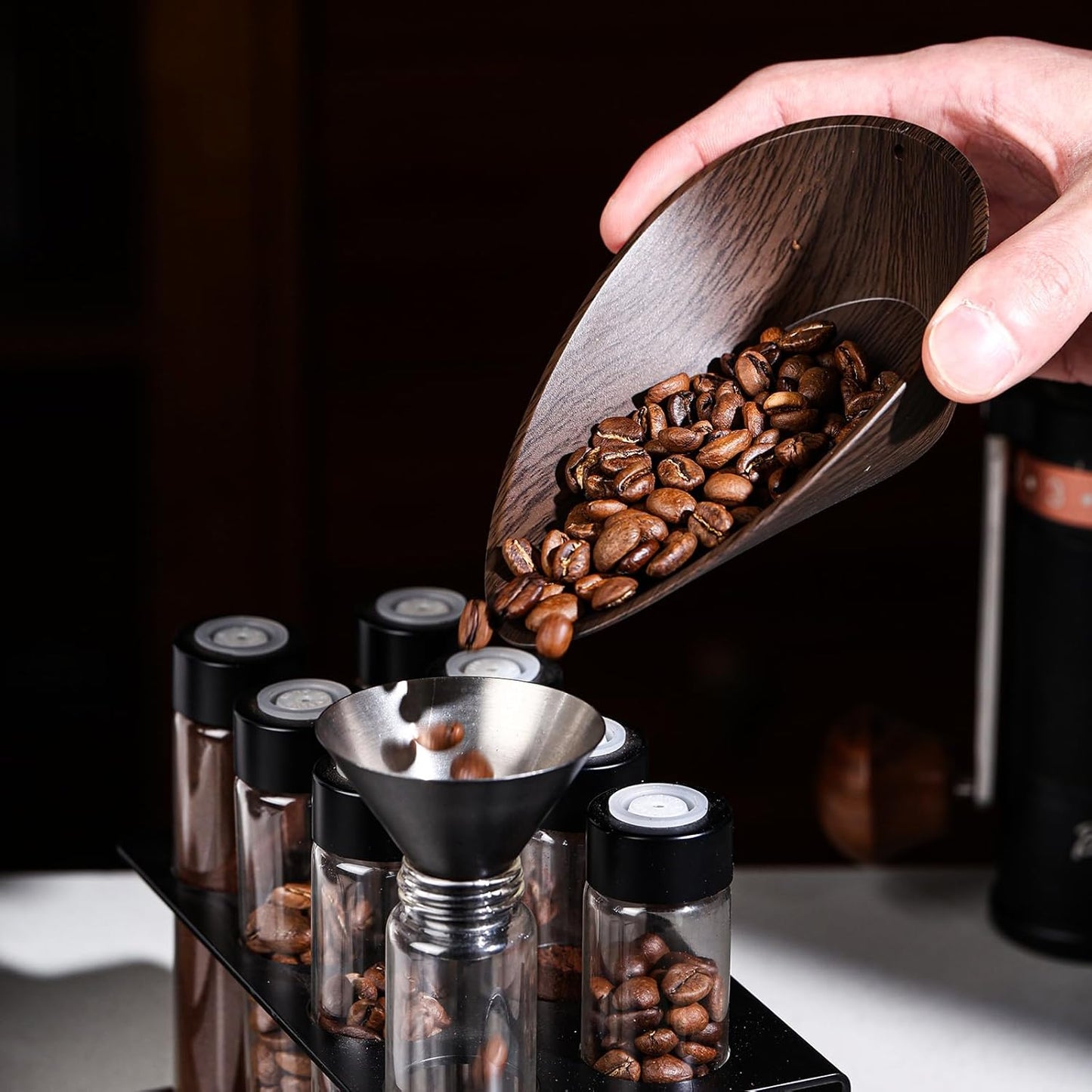 Coffee Bean Dosing Cup Set of 2 - Bincoo Wood Grain ABS Precision Dosing Cup for Espresso, Coffee Brewing - Non-Slip Base, Easy Pour Design, 30g Capacity