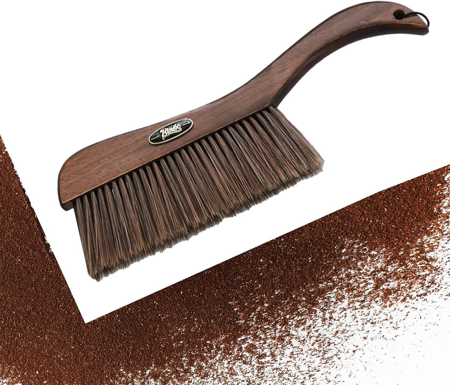 Bincoo GYKF1226 Hand Broom Dusting Brush for Home Cleaning-Espresso Machine Brush-Coffee Table Cleaning Brush with Long Wooden Handle,Ideal for Home,Kitchen,Dining Table,13 Inches Hand Broom(Brown)