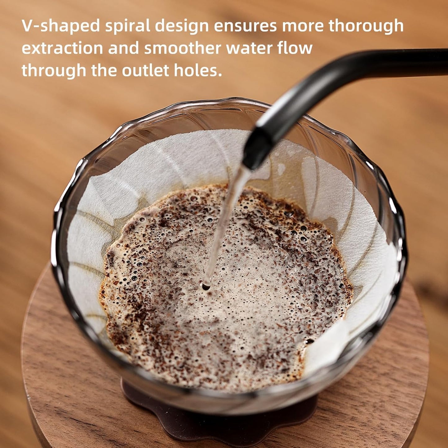 Bincoo Pour Over Coffee Maker Set - 500ML Glass Coffee Server Coffee Carafe with Walnut Dripper and 50PCS Paper Filter, Drip Coffee Maker Set for Home Café Restaurant