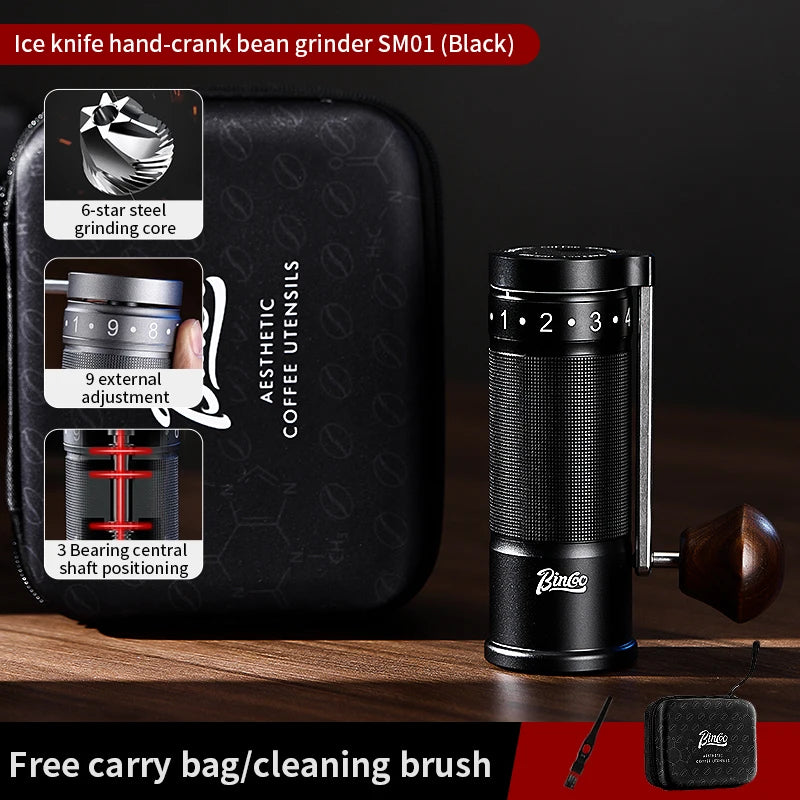Bincoo SM01 Manual Coffee Grinder Portable Mill 420 Stainless Steel Six-Star Core Straight Shank Hand Foldable Coffee Grinder