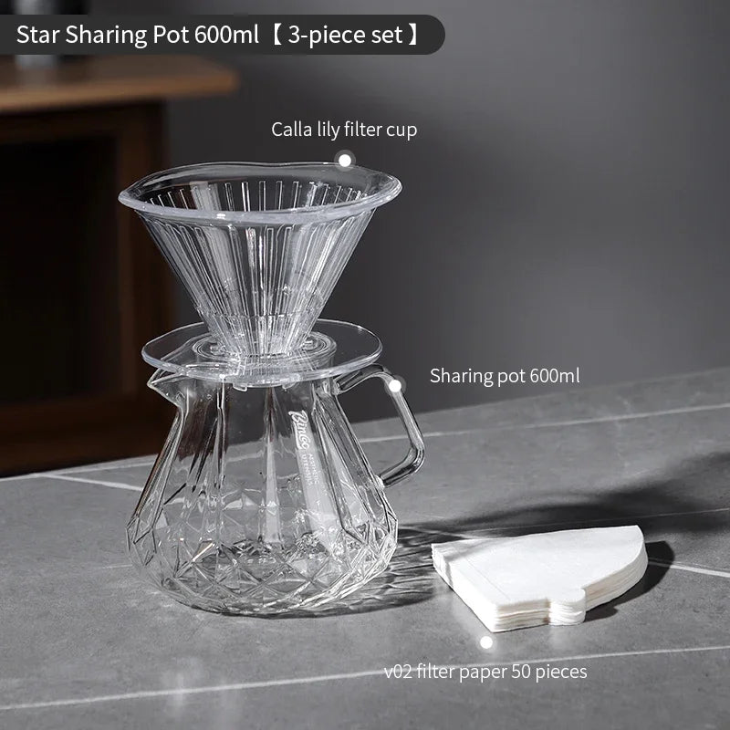 Bincoo 400/600ML Coffee Server Sharing Pot Dripper Cup with 40Pcs Disposable Coffee Filter Paper Drip Coffee Set