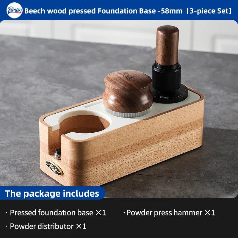 Bincoo Beech Wood Coffee Tamping Stand Tamper Station Fits 51/58mm Portafilters Espresso Distributor Base Set Home Barista Tools