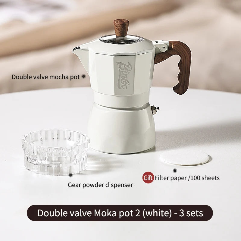 Bincoo Dual Valve Moka Pot Espresso Mocha Pot Concentrated Extraction Coffee Pot Home Brewing Kit Maker Barista Use Tools