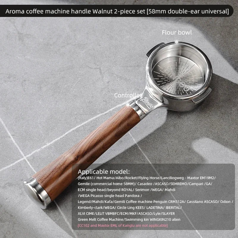 Bincoo Aroma Bottomless Portafilter, Walnut 58mm Universal, Espresso Machine Upgrade, Open Design Fits Delonghi Dongling