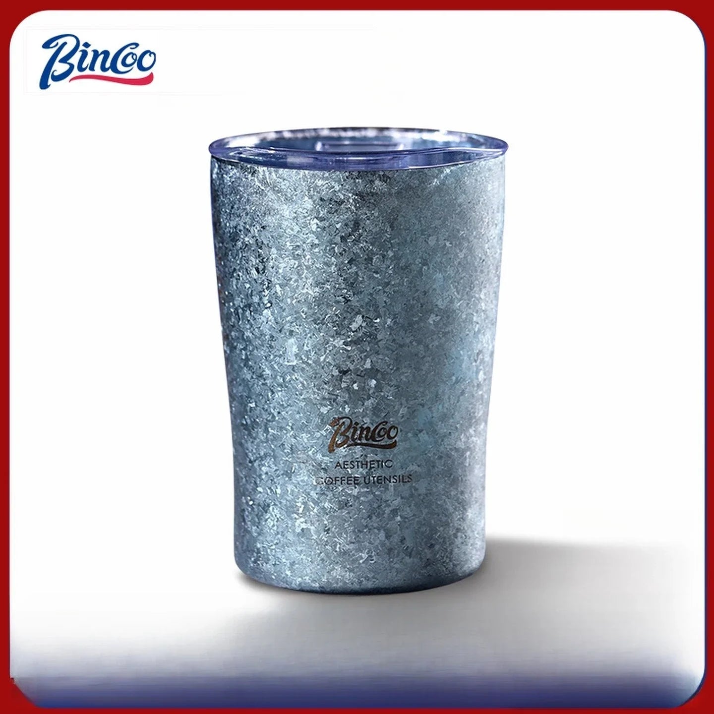 Bincoo GYKF2295 Qingniao Titanium Coffee Cup, 300ml Pure Titanium Double-Wall Tumbler, Frost Blue/Silver Colors, 99.8% Titanium Purity