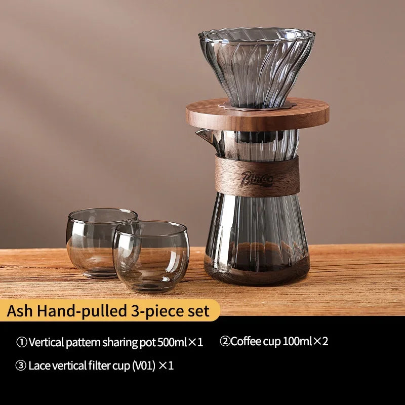 Bincoo 500ml Coffee Share Pot Pour Over Coffee Dripper Set Glass Server V01 Funnel Drip Maker Brewed Cup Coffee Sharing Pots Set