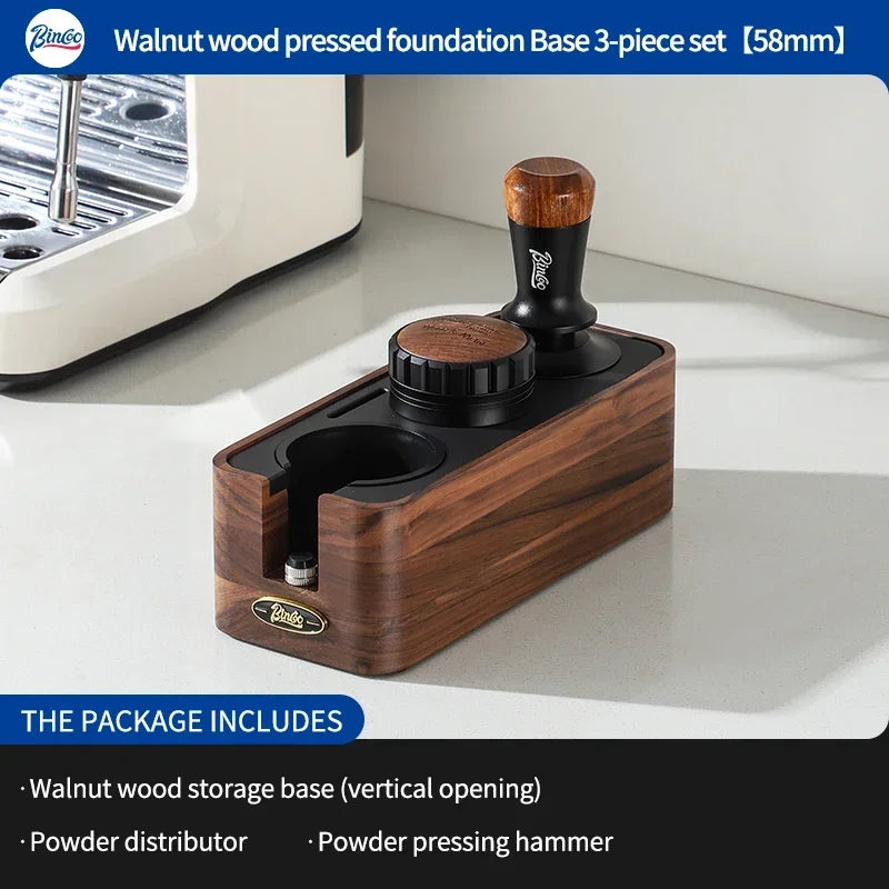 Bincoo Professional Espresso Tamping Station Portafiler Holder Wood Base with Distributor&Tamper 51/58mm Coffee Barista Tool Set