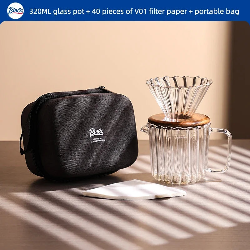 Bincoo Clear Vertical Sharing Pot Reusable Conical Filter 1-2 Cups with Storage Bag 3 Piece Set Hand Brewed Coffee Accessories