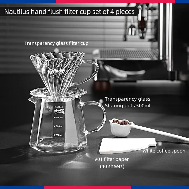 Bincoo 500ml Pour Over Coffee Dripper Coffee Pot Set Espresso Kettle Brewing Cup Octagonal Coffee Pot Funnel Set With Grinder