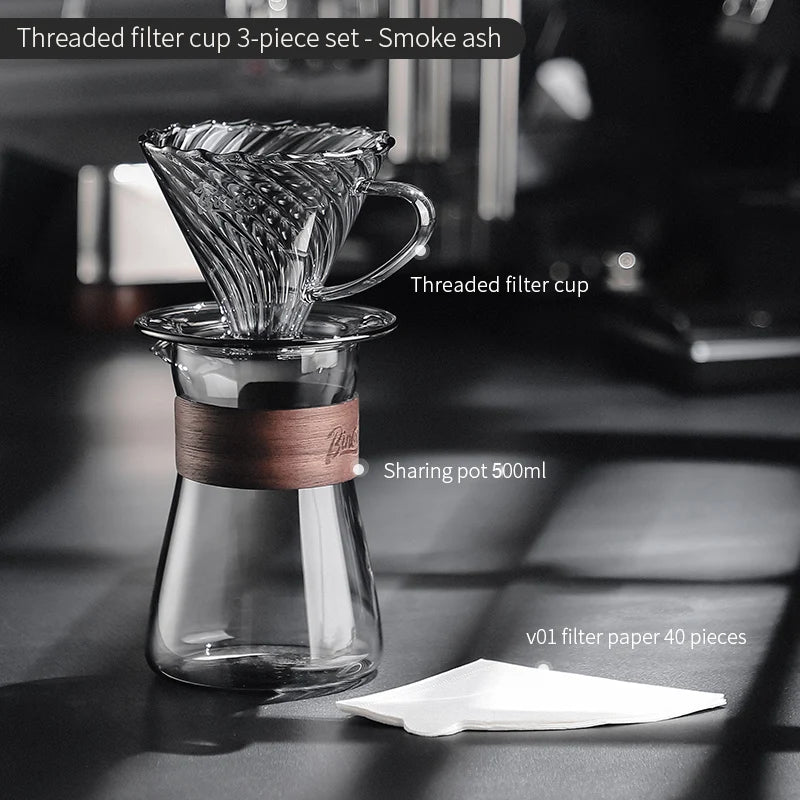 Bincoo Pour Over Coffee Maker Set Reusable Coffee Filter Dripper Glass Coffee Hand Brewing Coffee Sharing Pot Funnel Filter Cups