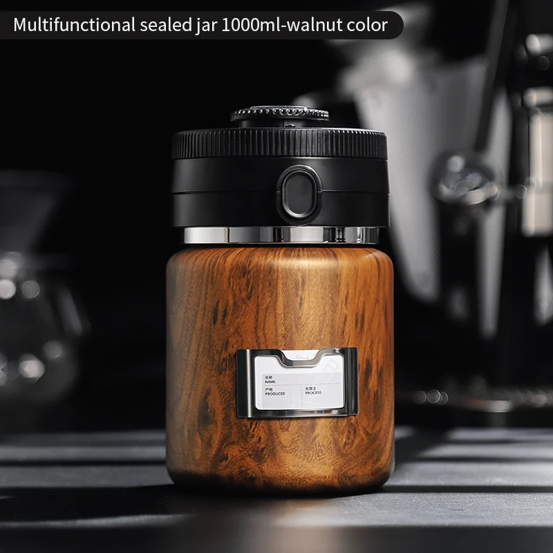 Bincoo 1000ML Stainless Steel Sealed Coffee Canister Vacuum Coffee Beans Bags Storage Camping Airtight Container For Food Fresh