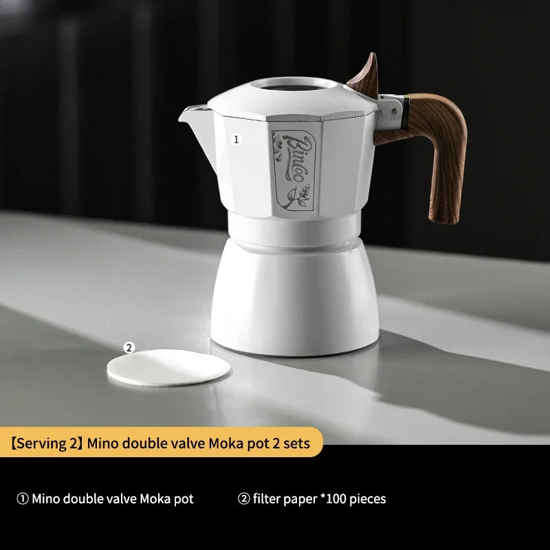 Bincoo Mocha Pot Double Valve Italian Espresso Pot Electric Stove Heating Professional Home Barista Accessories Coffee Tools