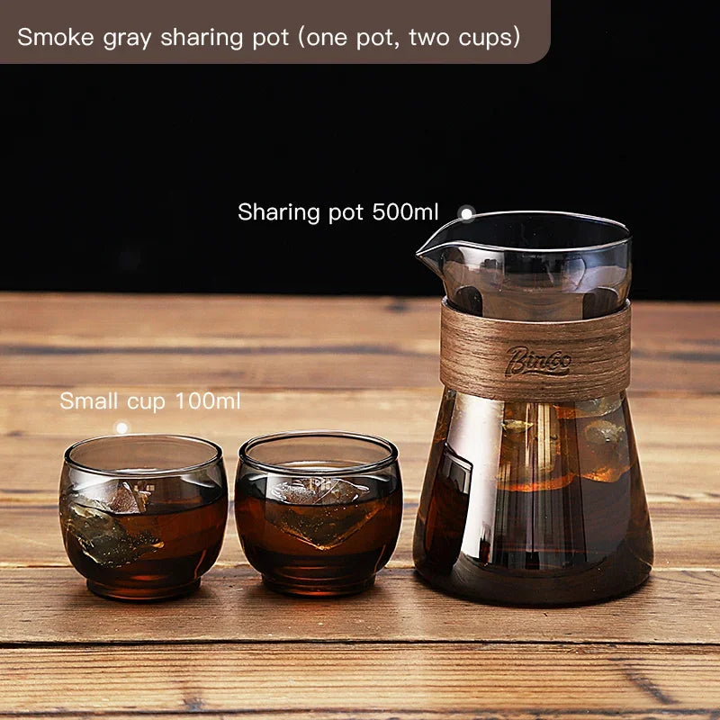 Bincoo 500ml Hand Brewed Coffee Sharing Pot with Wood Card Heat-Resistant High Borosilicate Glass Coffee Pot Coffee Barista Tool