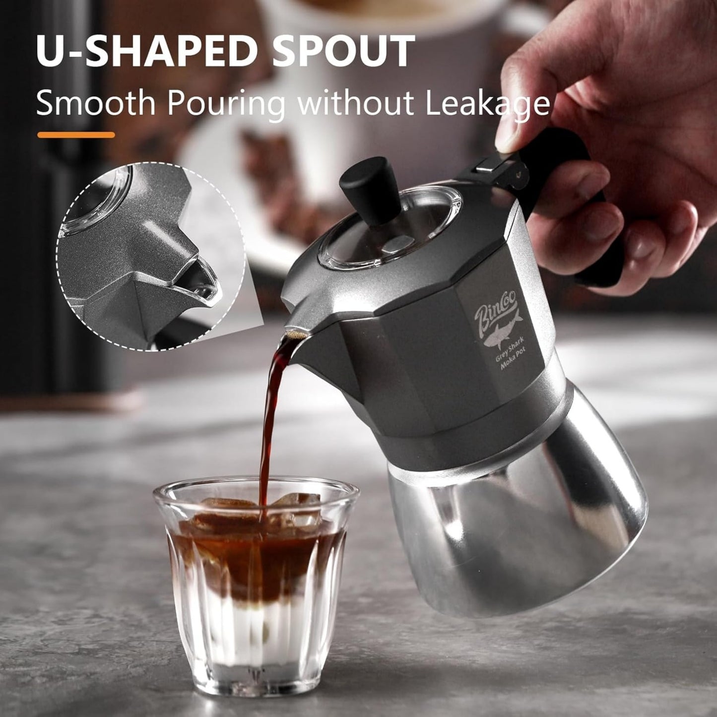 Bincoo Stovetop Espresso Coffee Maker,Electric Cuban Moka Pot,120ML-4.06oz,Italian Style Coffee Maker, 2 Cup Aluminum Espresso Portable Cafetera Moka Pot for Home Travel Camping