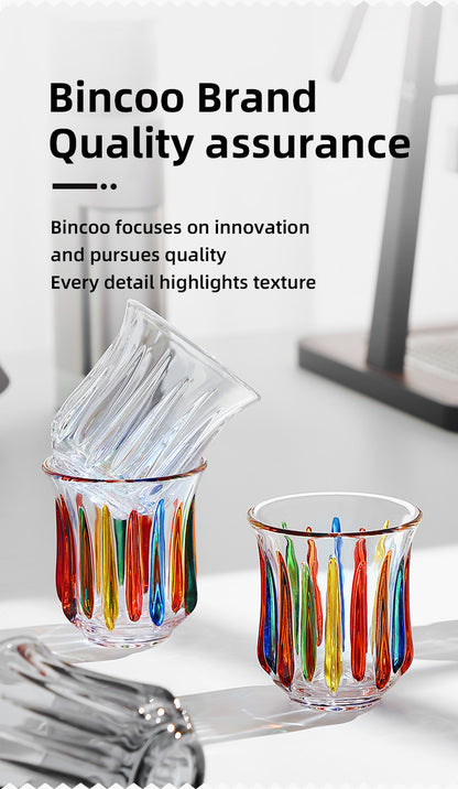 Hand-Painted Rainbow Vertical Relief Glass Tumbler | Bincoo Aesthetic Clear Textured Drinking Cup for Coffee, Whiskey & Cocktails