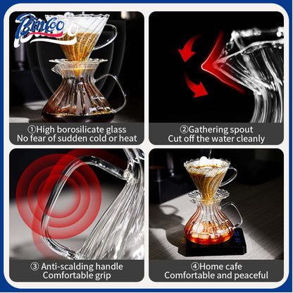 BINCOO Coffee Glass Pour-Over Kettle V60 Glass Filter Set for Home Office and Outdoor 500ML/650ML