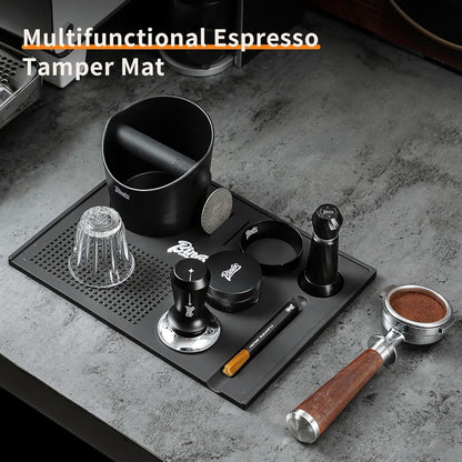 Bincoo GYKF1344 Multifunction Espresso Tamper Mat-Non-Slip Silicone Coffee Tamper Mat All in One-Tamping Pad for Barista Tool Home Kitchen Bar Coffee Shop (Black)