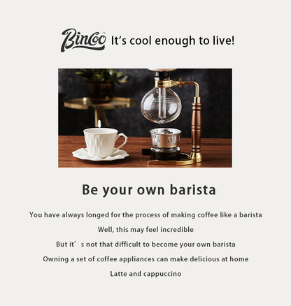 Bincoo Electric Siphon Coffee Maker, Borosilicate Glass Vacuum Syphon Coffee Pot with Solid Wood Handle & Adjustable Heating Base, Professional Hand Brew Coffee Brewer for Home & Cafe Barista