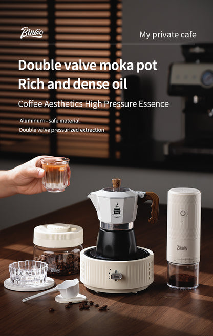Bincoo Double Valve Moka Pot - High Pressure Stovetop Espresso Maker with Rich Crema, Transparent Lid, Food-Grade Aluminum, Italian Style Coffee Pot for Home Brewing