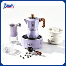 BINCOO Purple Double-Valve Moka Pot with Grinder Set Home Italian Espresso Maker Compact Coffee Maker Set 2Cups
