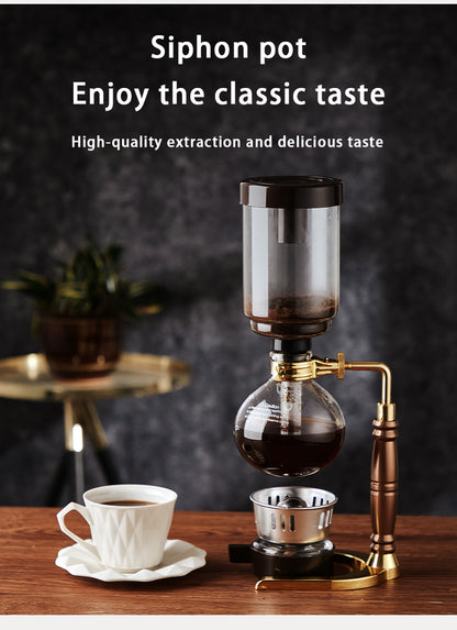Bincoo Electric Siphon Coffee Maker, Borosilicate Glass Vacuum Syphon Coffee Pot with Solid Wood Handle & Adjustable Heating Base, Professional Hand Brew Coffee Brewer for Home & Cafe Barista