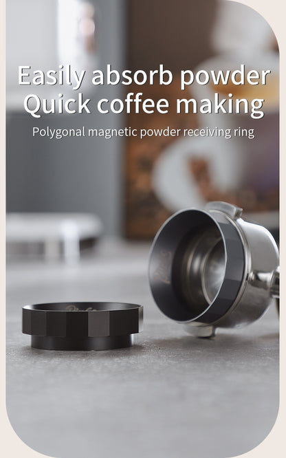 Bincoo Polygonal Magnetic Coffee Dosing Ring - Anti-Splashing Espresso Powder Funnel, Universal Fit for 51/58mm Portafilters, Aluminum Alloy Construction
