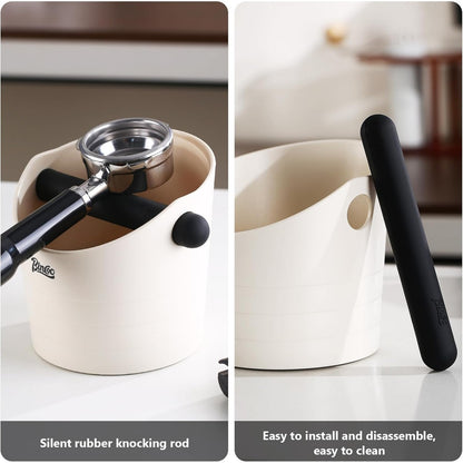 Bincoo Coffee Knock Box 6.8 Inch Shock-Coffee Ground Knock Box 1.2L with Removable Knock Bar and Non-Slip Base,Espresso Accessories Suitable for Home & Bar(White)