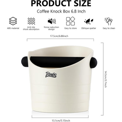 Bincoo Coffee Knock Box 6.8 Inch Shock-Coffee Ground Knock Box 1.2L with Removable Knock Bar and Non-Slip Base,Espresso Accessories Suitable for Home & Bar(White)