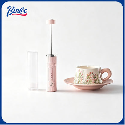BINCOO Electric Milk Frother with Ceramic Coffee Cup Set Handheld Foam Mixer Household Milk Whisk Latte Art Tools