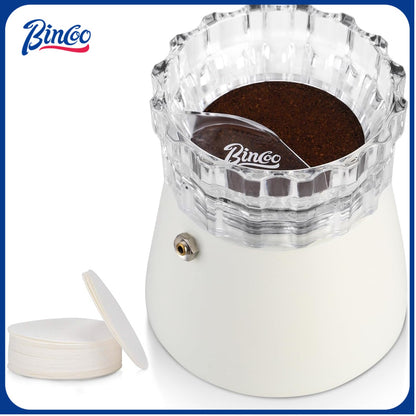 Bincoo GYKF0731 Moka Pot Dispenser with 100pcs Filter Paper, Rotating Powder Filler, Powder Receiving Cup, Funnel, Moka Pot Accessories (Large for 4-6 Cup Gift Set)