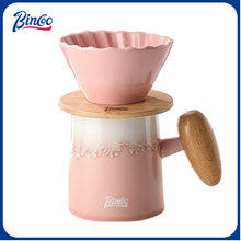 Bincoo Macaron Ceramic Pour Over Coffee Set - Hand Dripper & Server Kit with Wooden Handle, Complete Home Brewing Coffee Gift Set for Beginners, Mint Green & Pink Available