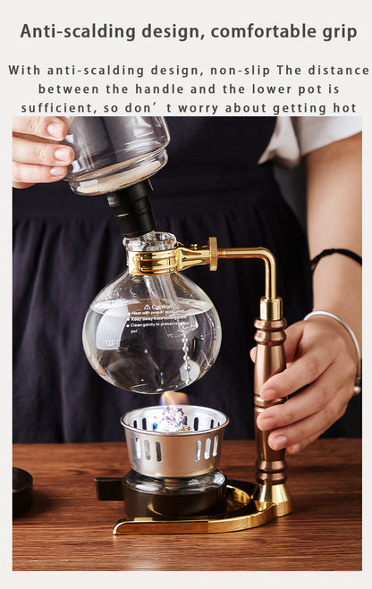 Bincoo Electric Siphon Coffee Maker, Borosilicate Glass Vacuum Syphon Coffee Pot with Solid Wood Handle & Adjustable Heating Base, Professional Hand Brew Coffee Brewer for Home & Cafe Barista