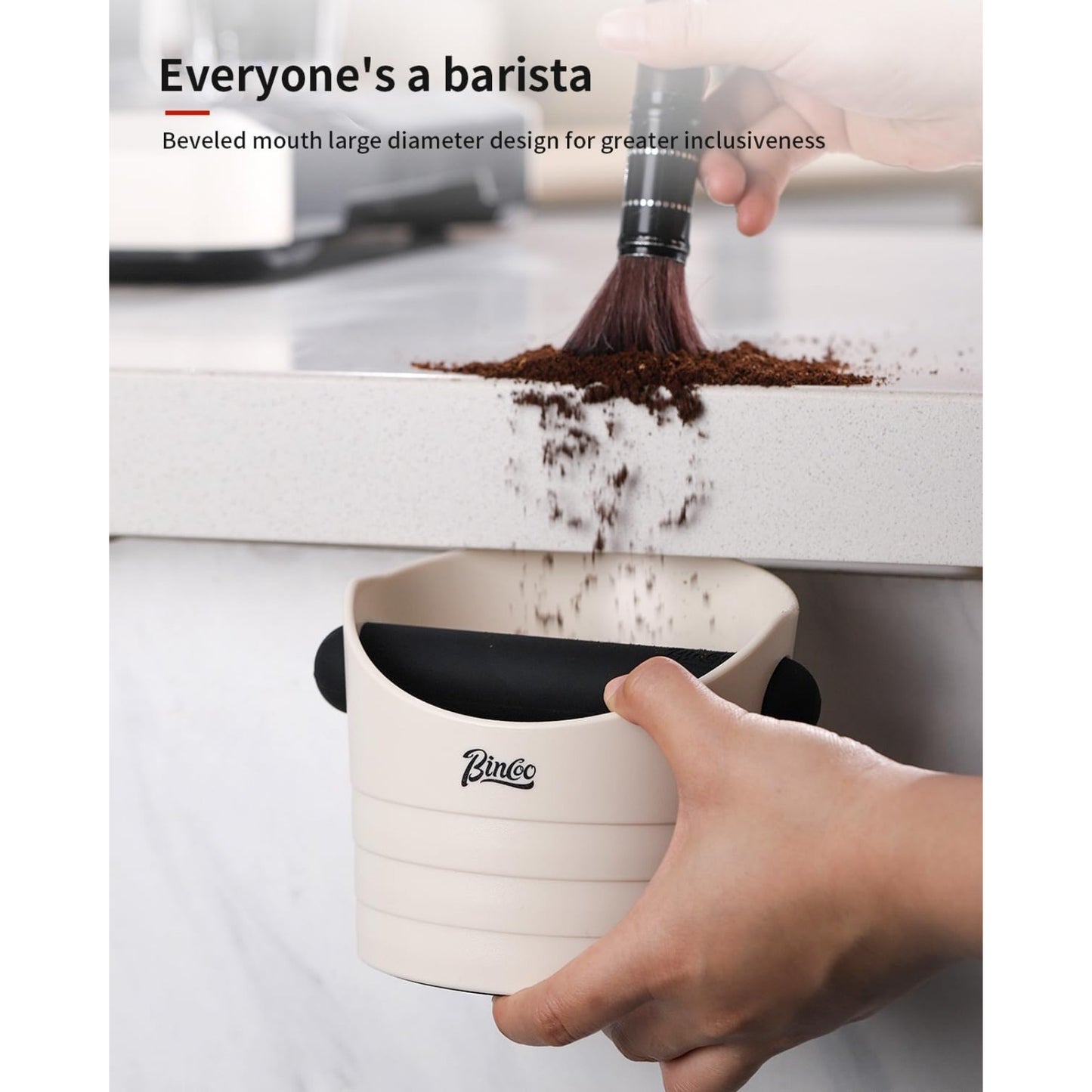 Bincoo Small Coffee Knock Box 4.5 Inch - Espresso Accessories for Coffee Grounds Container - Multifunctional, Suitable for Home & Bar.(White)