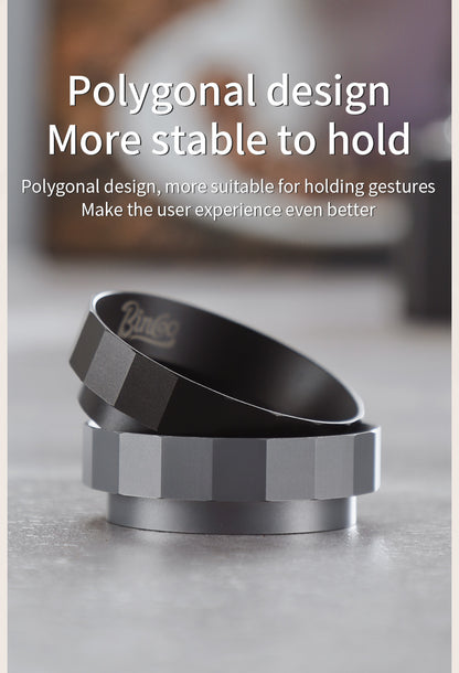 Bincoo Polygonal Magnetic Coffee Dosing Ring - Anti-Splashing Espresso Powder Funnel, Universal Fit for 51/58mm Portafilters, Aluminum Alloy Construction