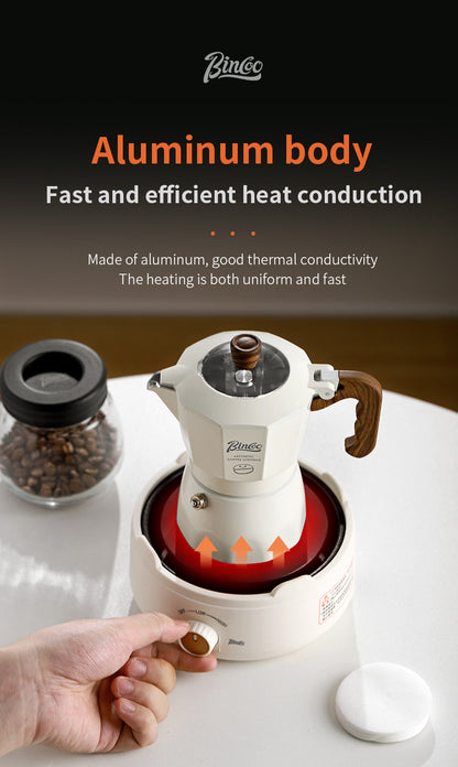 Bincoo Double Valve Moka Pot - Stovetop Espresso Maker with Rich Crema, Italian Style Coffee Pot with Imitation Wood Handle, Food-Grade Aluminum for Home Brewing