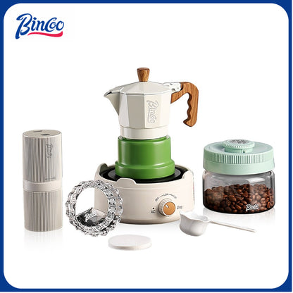 BINCOO Three-Valve Moka Pot with Electric Stove Home Coffee Maker Manual Espresso Small Coffee Machine Suitable for Home Office and Outdoor Use 2Cups