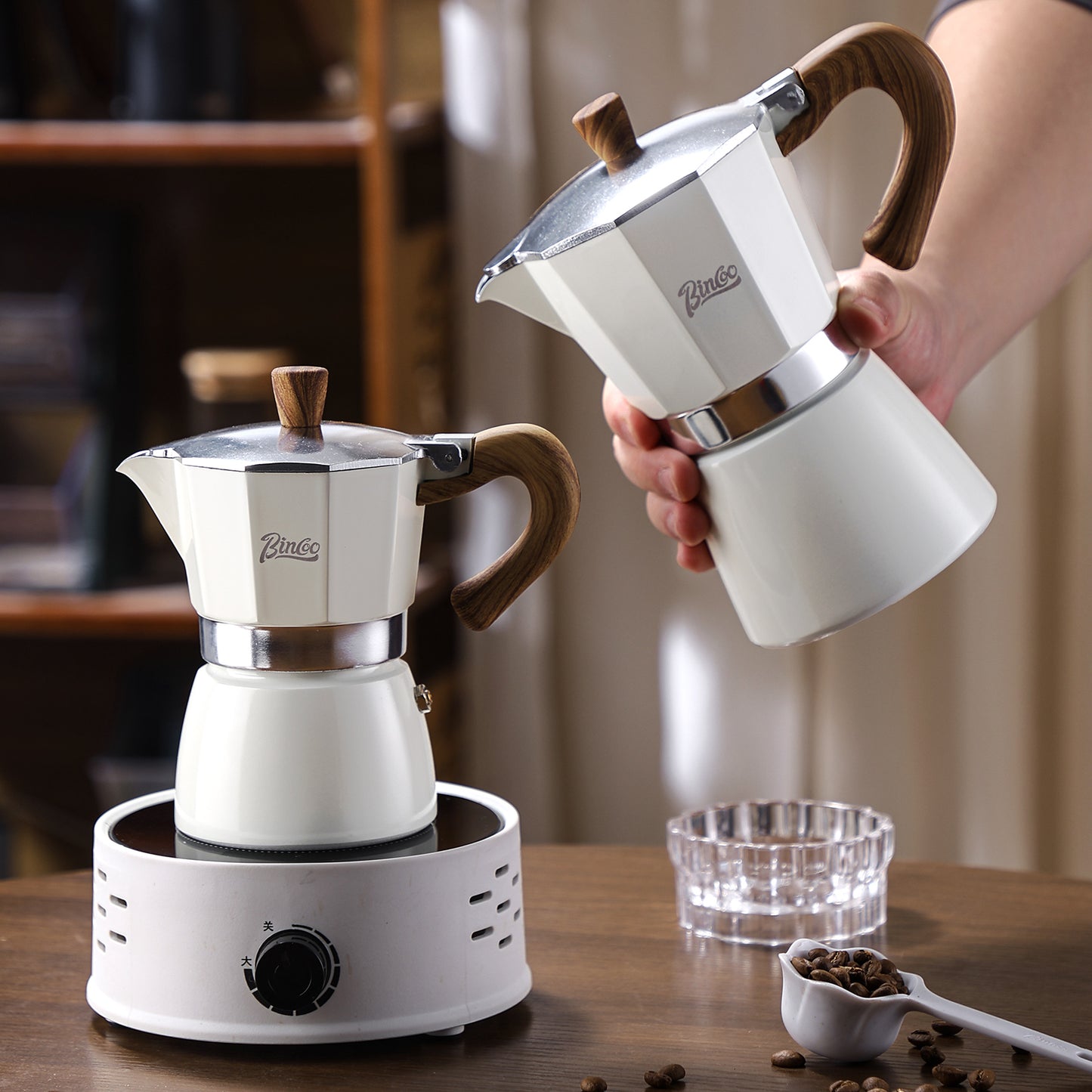 Bincoo Stovetop Espresso Maker - Italian Coffee Maker 5oz, Classic Aluminum Moka Pot for Italian and Cuban Café Brewing, 2-3 Espresso Cup (Blue (150ML))