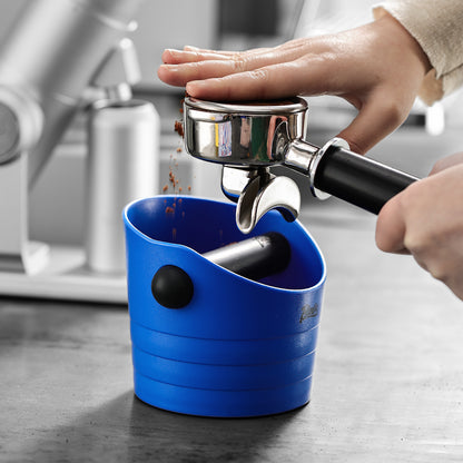 Bincoo Small Espresso Knock Box, 0.5L Coffee Ground Knock Box,Blue Espresso Puck Knock Box with Removable Knock Bar and Non-Slip Base