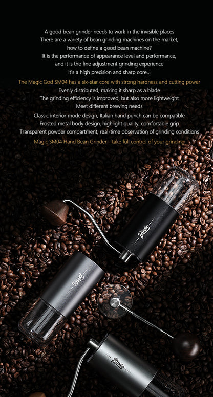SM04 Portable Manual Coffee Grinder, CNC 420 Steel Six-Star Conical Burr, 16 Adjustable Grind Settings