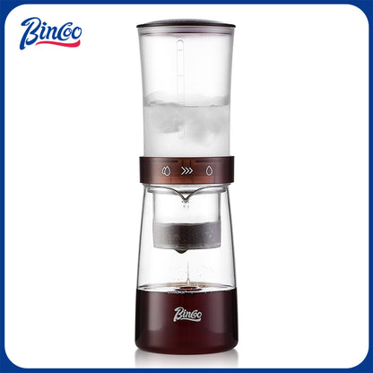 Bincoo GYKF2195 Adjustable Flow Cold Brew Coffee Maker, 450ml Glass Ice Drip Tower with Control Valve & 500-Mesh Stainless Steel Filter for Smooth, Low-Acid Cold Brew Iced Coffee at Home (Translucent Amber) GYKF2195
